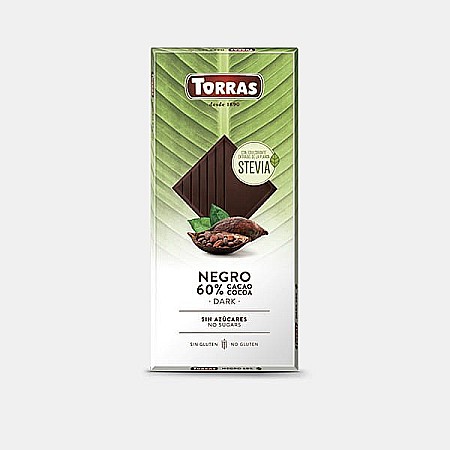 Gustari - Ciocolata neagra 60% cu stevia (fara zahar, fara gluten), 100 g - Torras
