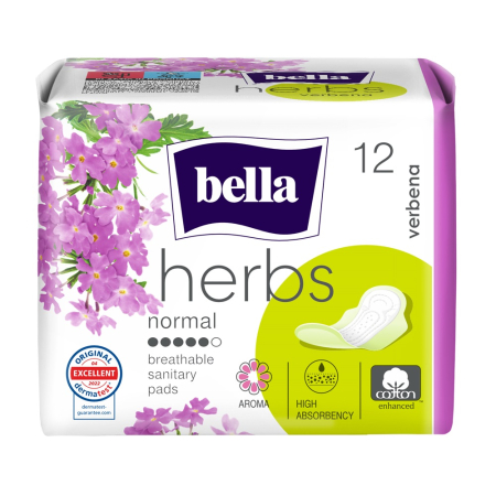 Absorbante si Tampoane - Absorbante igienice cu verbena Herbs Verbena, 12 bucati - Bella