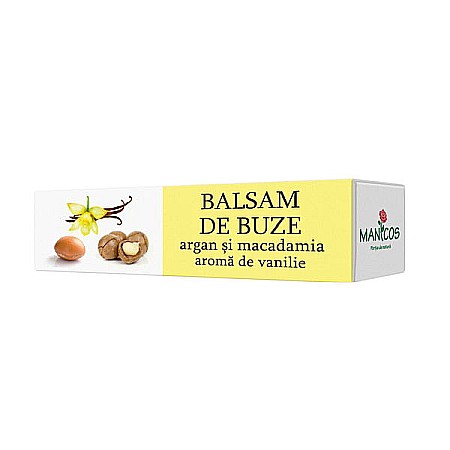 Ingrijire Buze - Balsam de buze cu ulei de argan, macadamia si aroma de vanilie, 4.8 g - Manicos