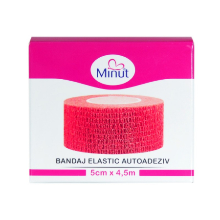 Bandaje si fesi elastice - Bandaj autoadeziv rosu 5 cm x 4.5 m - Minut