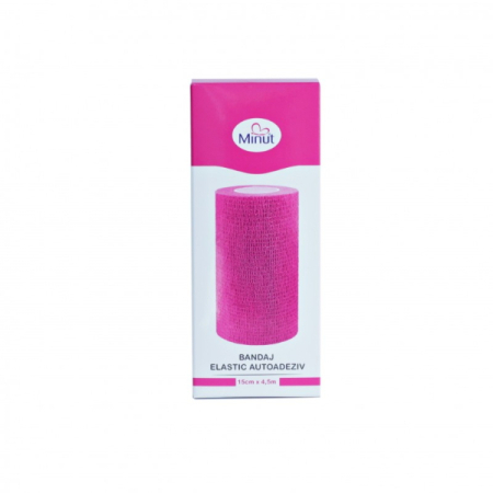 Bandaje si fesi elastice - Bandaj autoadeziv roz 15cm x 4.5m - Minut