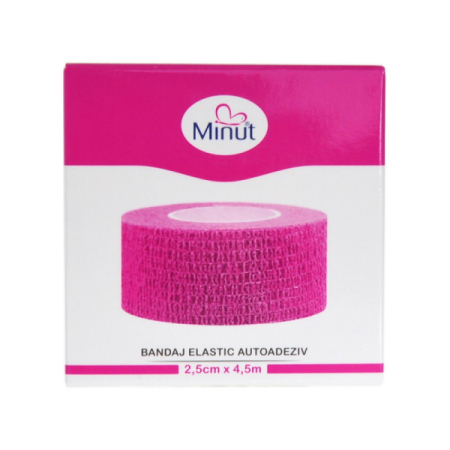 Bandaje si fesi elastice - Bandaj autoadeziv roz 2.5 cm x 4.5 m - Minut