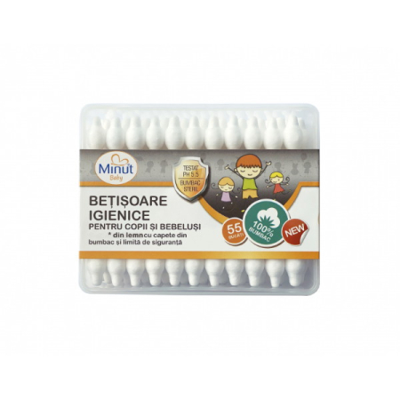 Ingrijire Urechi - Betisoare igienice cu aparatoare, 55 bucati - Minut