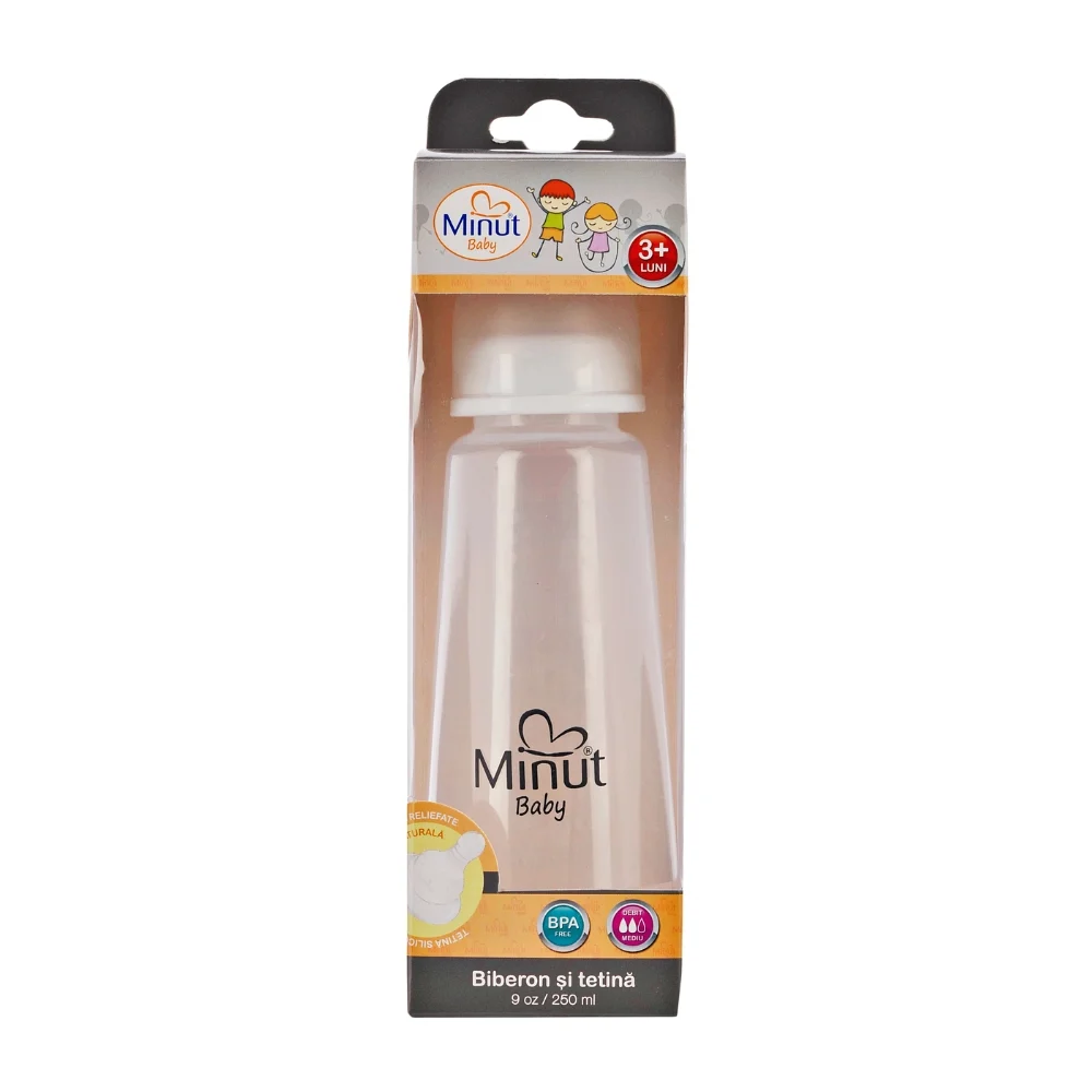 Biberon cu tetina din silicon 3 luni+, 250 ml - Minut Baby [2]