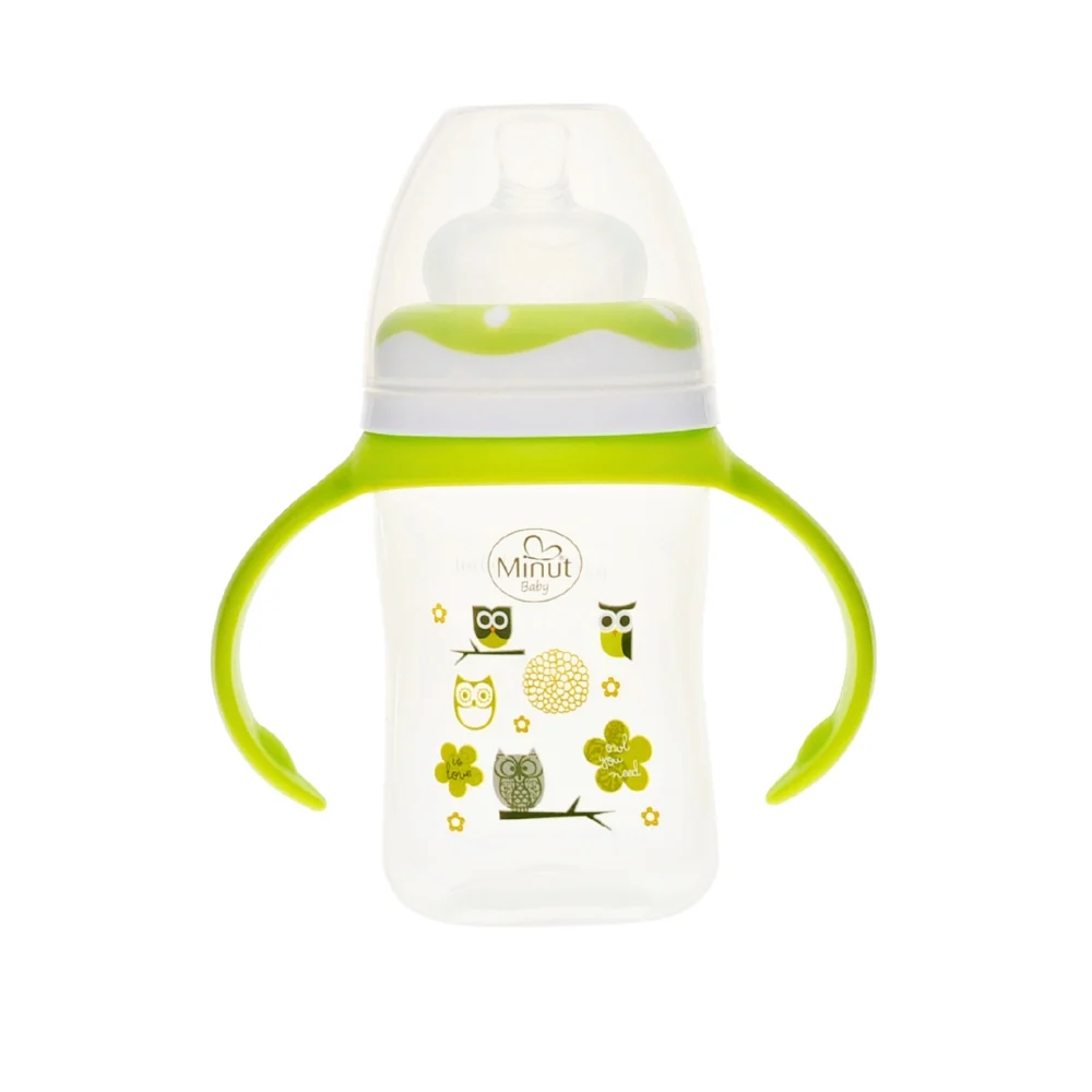 Biberon gat larg cu manere (+0 luni), 150 ml - Minut Baby [1]