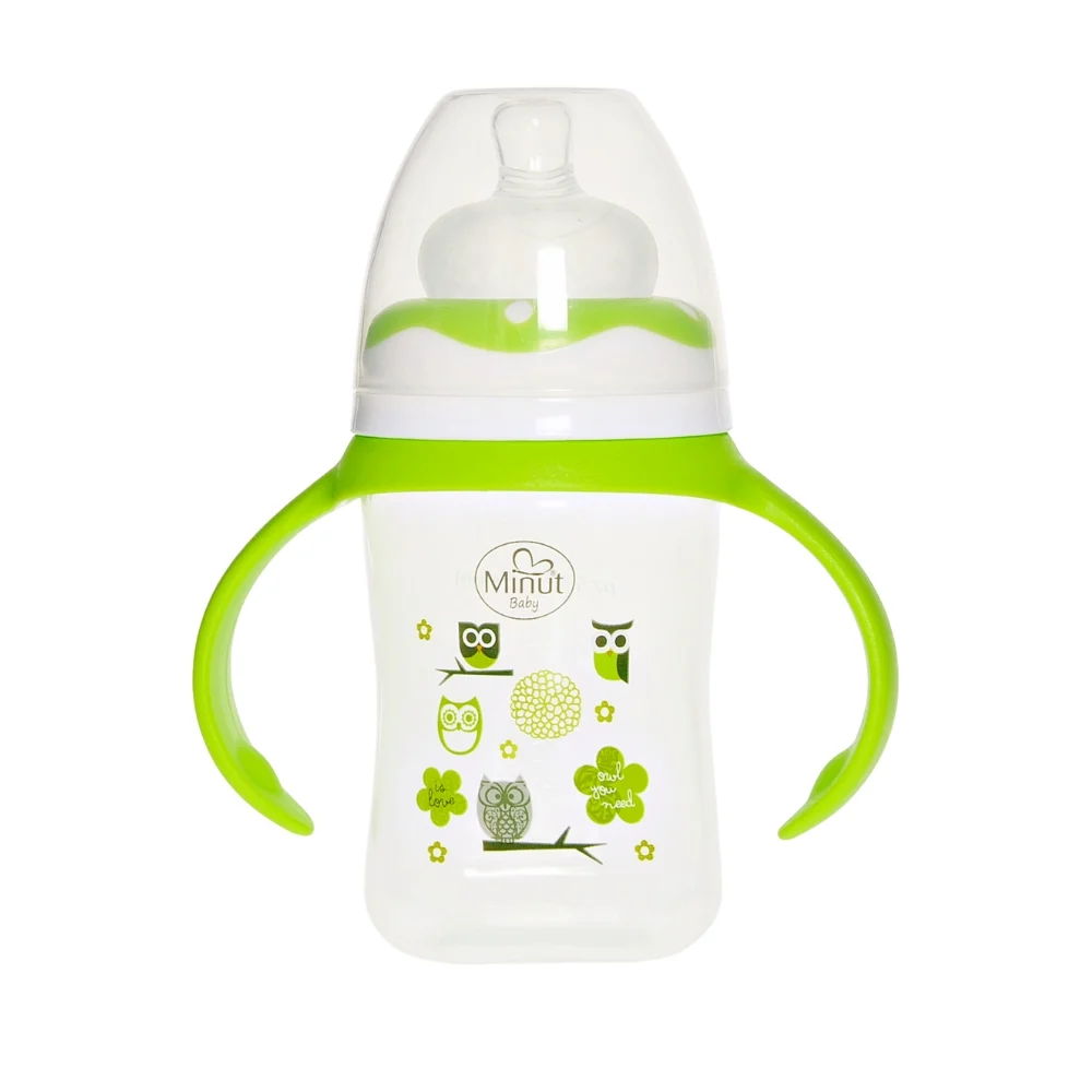 Biberon gat larg cu manere (+0 luni), 150 ml - Minut Baby