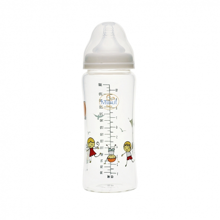 Suzete si Biberoane - Biberon sticla gat larg (borosilicat) 300 ml (+3 luni) P710 - Minut Baby
