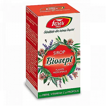 Siropuri Raceala si Gripa - Biosept sirop miere si propolis, A13, 100 ml - Fares
