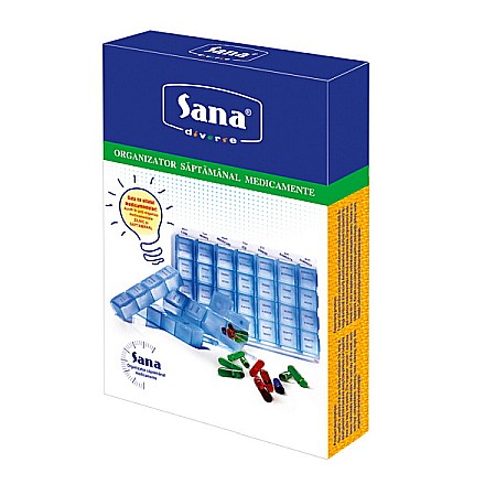 Organizatoare de Medicamente - Cutie medicamente saptamanala, 28 casete - Sana