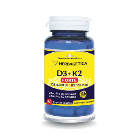 Reumatologie si Traumatisme - D3 + K2 Forte, 60 capsule - Herbagetica