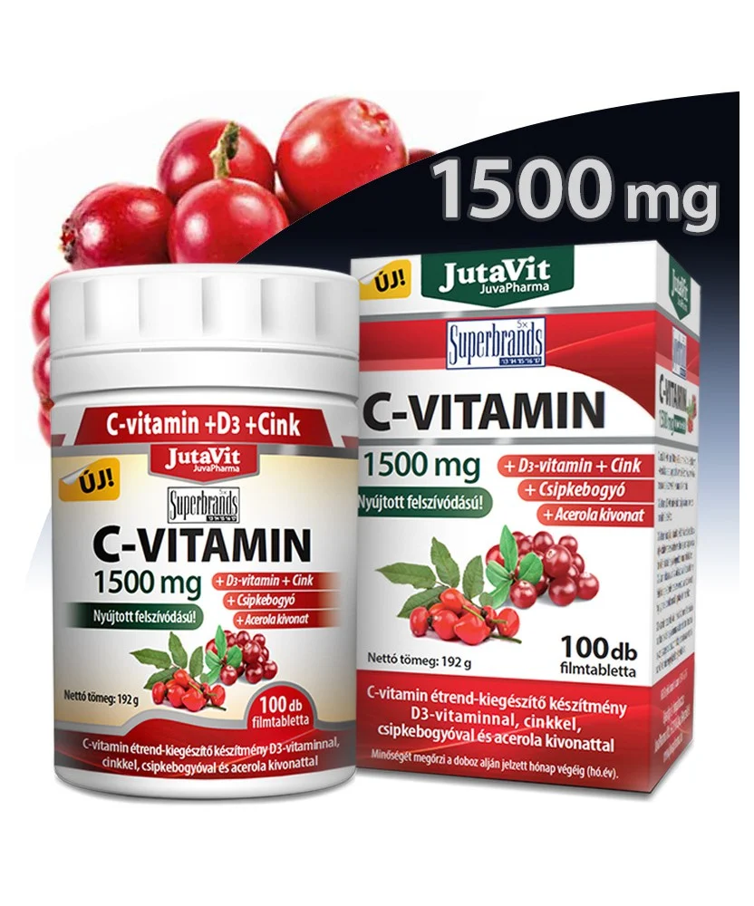 Imunitate Adulti - Vitamina C 1500 mg + Vitamina D3 + Zinc + Extract de Macese + Extract de Acerola, JutaVit