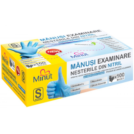 Manusi Chirurgicale - Manusi examinare nitril Minut nepudrate 3.8 g albastre S - Minut