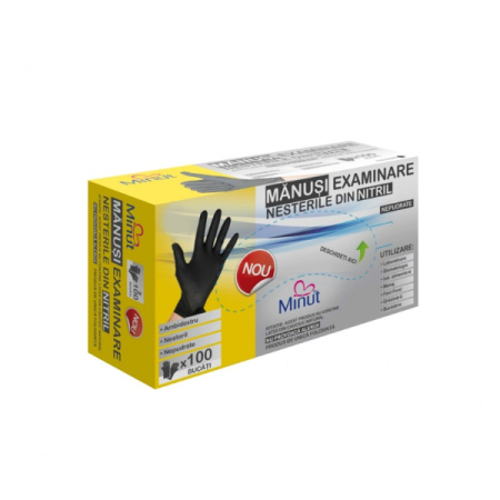 Manusi examinare nitril Minut nepudrate 4.0 g negre S - Minut
