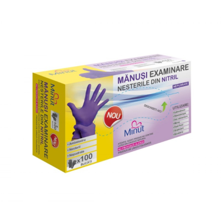 Manusi Chirurgicale - Manusi examinare nitril Minut nepudrate 4.0 g violet L - Minut
