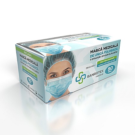 Masti chirurgicale - Masti Chirurgicale 3 Straturi cu Elastic Tip IIR, 50 bucati - Santorex