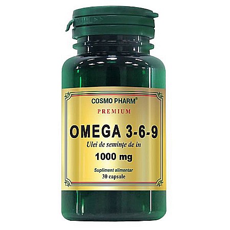 Colesterol si Trigliceride - Ulei seminte de in Premium Omega 3-6-9 1000 mg, 30 capsule - Cosmopharm