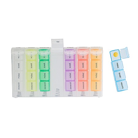 Organizatoare de Medicamente - Cutie medicamente saptamanala colorata, 28 casete  - Business Partner