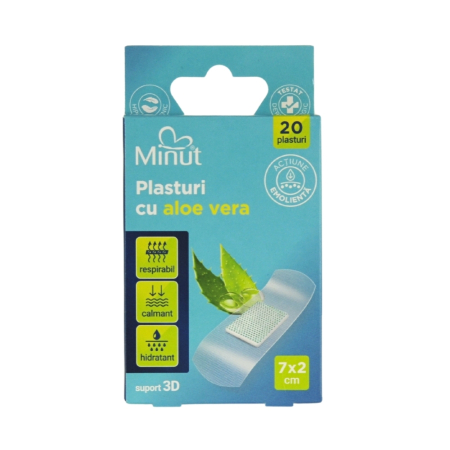 Comprese si Plasturi pentru Rani - Plasturi cu aloe vera, 2 x 7 cm, 20 bucati - Minut
