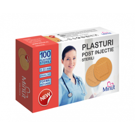 Comprese si Plasturi pentru Rani - Plasturi rotunzi post-injectii 22mm, 100 bucati - Minut