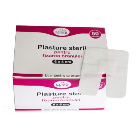 Comprese si Plasturi pentru Rani - Plasturi sterili branula 6 x 8 cm - Minut