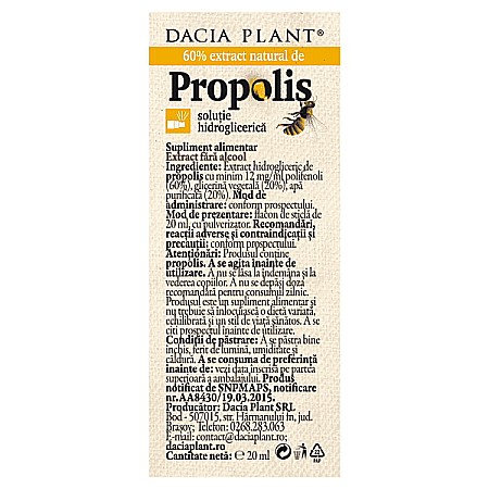Propolis fara alcool spray, 20 ml - Dacia Plant [1]