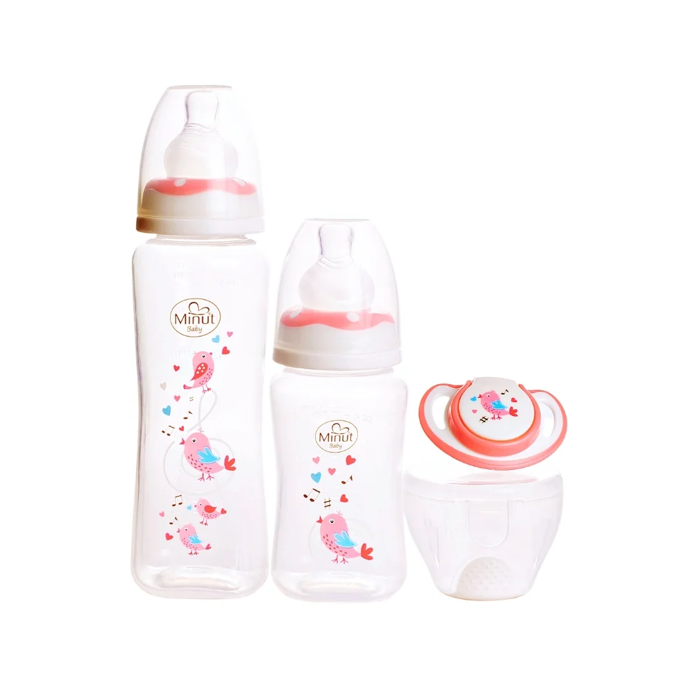 Set biberoane 125 ml, 250 ml + suzeta silicon, 0-6 luni si cutie sterilizare - Minut Baby [1]