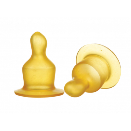 Suzete si Biberoane - Set 2 tetine latex ortodontice, +0 luni, +3 luni, +6 luni, +6 luni pentru lichide groase - Minut Baby