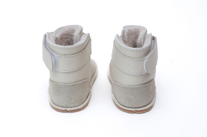 Cizme Bebelusi Piele Naturala Greige Light cu fulg de nea [4]