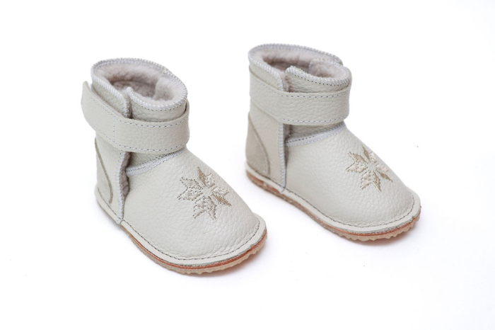 Cizme Bebelusi Piele Naturala Greige Light cu fulg de nea [3]