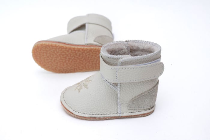 Cizme Bebelusi Piele Naturala Greige Light cu fulg de nea [5]