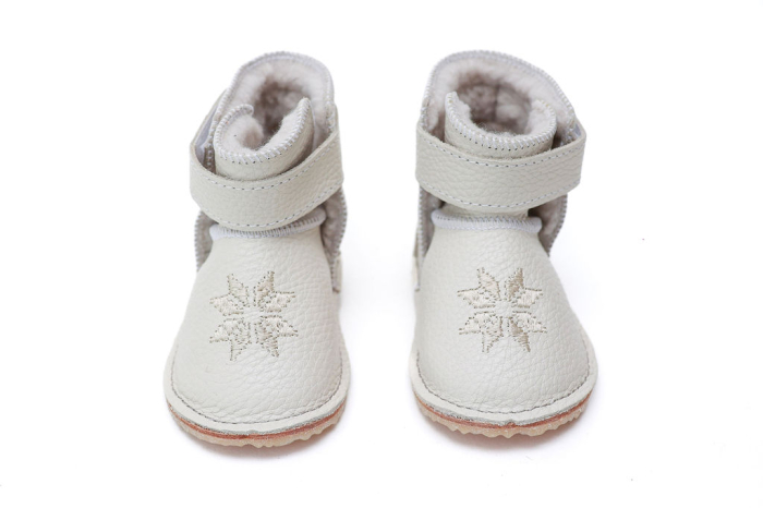 Cizme Bebelusi Piele Naturala Greige Light cu fulg de nea [2]