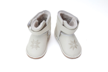 Cizme - Cizme Bebelusi Piele Naturala Greige Light cu fulg de nea