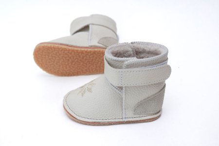 Cizme Bebelusi Piele Naturala Greige Light cu fulg de nea [4]