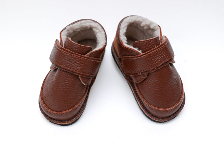 Ghete îmblănite - Ghete iarna pentru bebeluși din Piele Naturala Maro Inchis