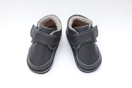 Ghete îmblănite - Ghete iarna pentru bebeluși din Piele Naturala Gri inchis