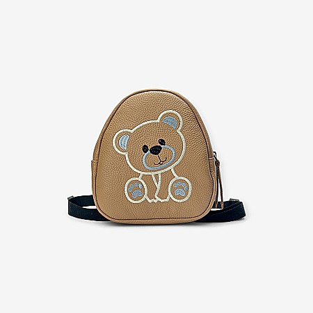 Rucsac - Rucsac din piele naturală cu ursuleț de culoare bej - Детская Обувь Macco