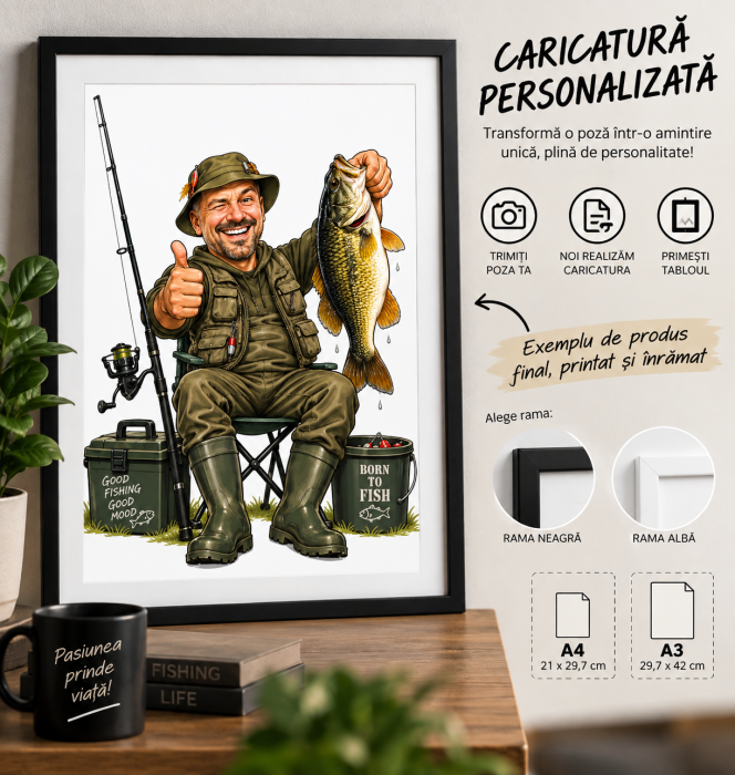 Caricatură personalizată Pescar - tablou personalizat A3 [2]