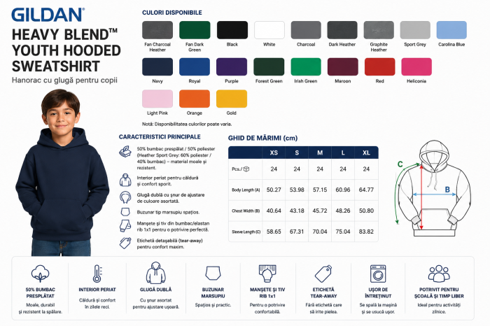 Hanorac Heavy Blend™ cu glugă pentru copii - Gildan [2]