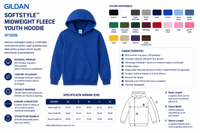 Hanorac Softstyle™ Midweight Fleece pentru copii și adolescenți - Gildan [2]