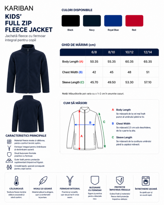 Jachetă fleece cu fermoar integral pentru copii - Kariban [2]