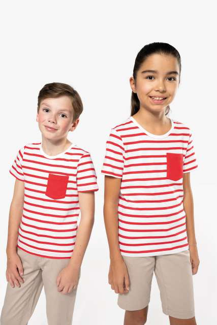 Tricou marinăresc în dungi, cu mânecă scurtă și buzunar, pentru copii - Kariban [3]
