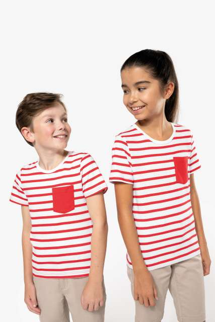 Tricou marinăresc în dungi, cu mânecă scurtă și buzunar, pentru copii - Kariban [9]