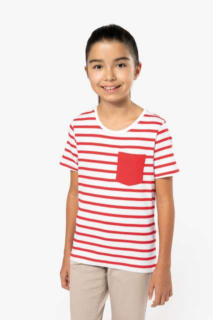 Tricou marinăresc în dungi, cu mânecă scurtă și buzunar, pentru copii - Kariban [5]