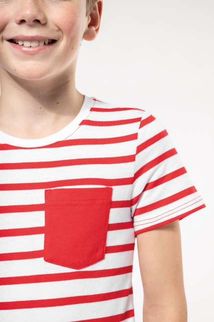 Tricou marinăresc în dungi, cu mânecă scurtă și buzunar, pentru copii - Kariban [6]