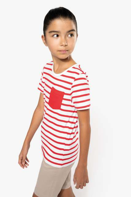 Tricou marinăresc în dungi, cu mânecă scurtă și buzunar, pentru copii - Kariban [4]
