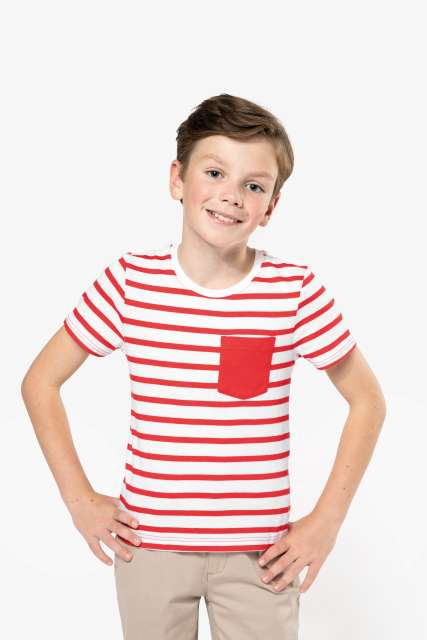 Tricou marinăresc în dungi, cu mânecă scurtă și buzunar, pentru copii - Kariban [7]