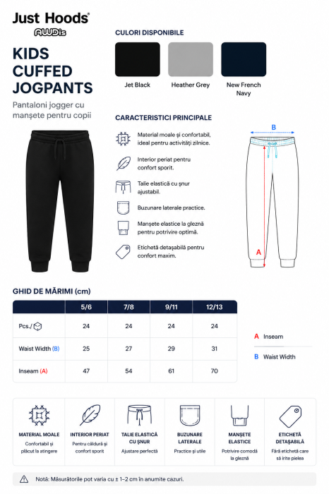Pantaloni jogger cu manșete pentru copii - Just Hoods [2]
