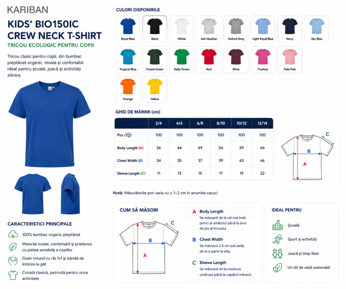 Tricou Bio150IC cu guler rotund pentru copii - Kariban [2]