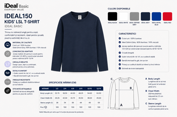 Tricou cu mânecă lungă pentru copii - iDeal Basic IDEAL150 [2]