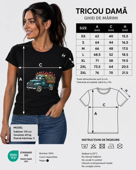 Tricou Dama Negru Flower Truck – Masina Vintage cu Flori [4]